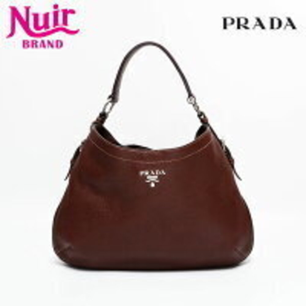 Prada Leather One Shoulder Hobo Shoulder Bag Brown